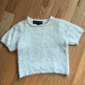 Cropped fuzzy cream sweater